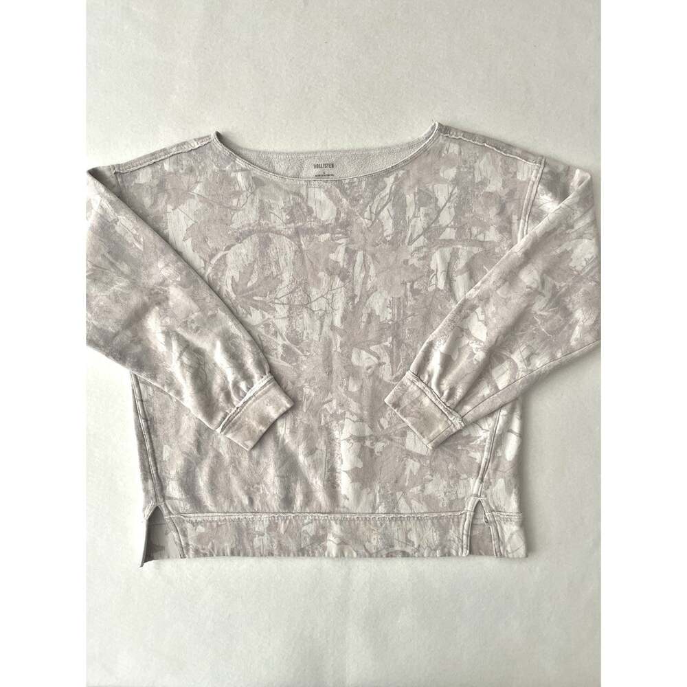 Hollister Sweatshirt Women S Gray Camo Fleece Crew Neck Pullover Relaxed Lounge